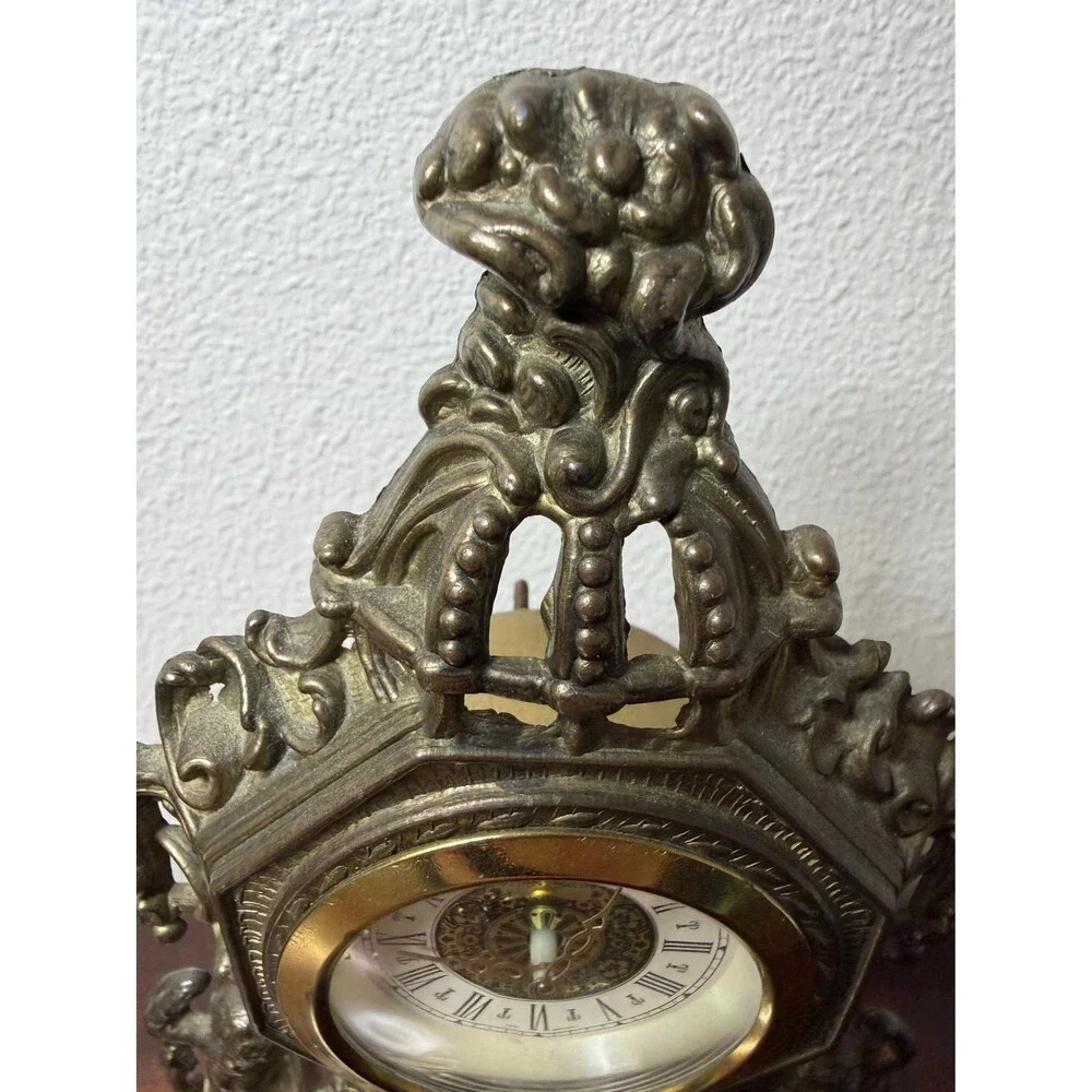 Vintage Brass Table Clock | Baroque Gothic Revival Mantel Clock